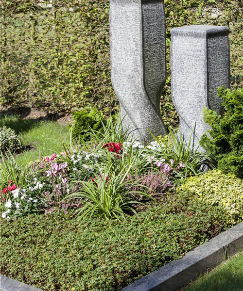 Im Mai bekommt das Grab seine Sommerbepflanzung
