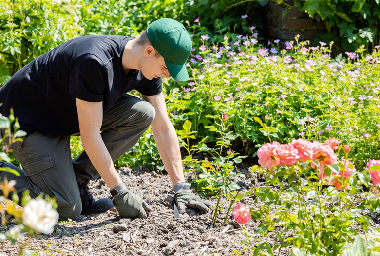 Mann bei der Gartenarbeit